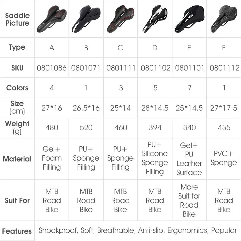 WEST BIKING Bike Saddle Sponge Cushion PU Leather Surface Silica Filled Gel Comfortable Cycling Seat Shockproof Bicycle Saddle