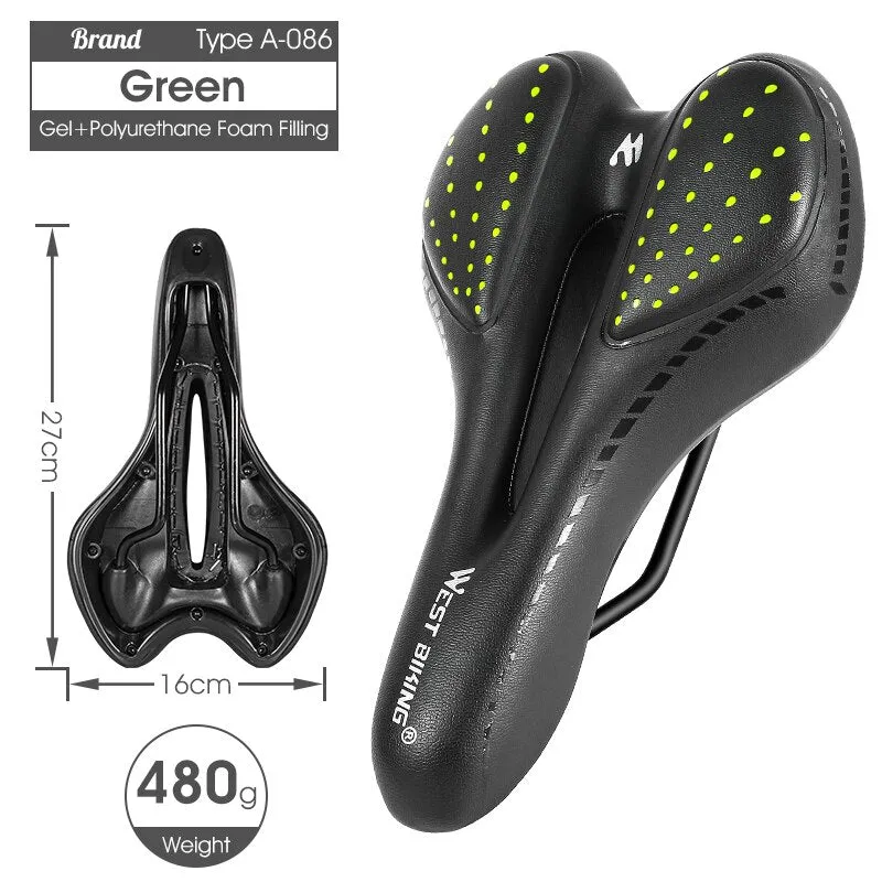WEST BIKING Bike Saddle Sponge Cushion PU Leather Surface Silica Filled Gel Comfortable Cycling Seat Shockproof Bicycle Saddle