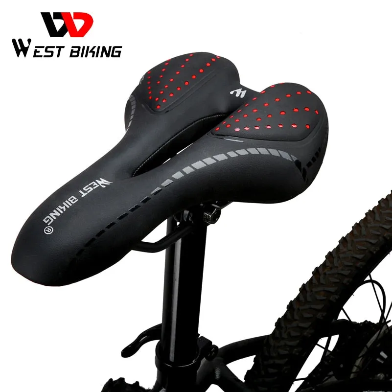WEST BIKING Bike Saddle Sponge Cushion PU Leather Surface Silica Filled Gel Comfortable Cycling Seat Shockproof Bicycle Saddle