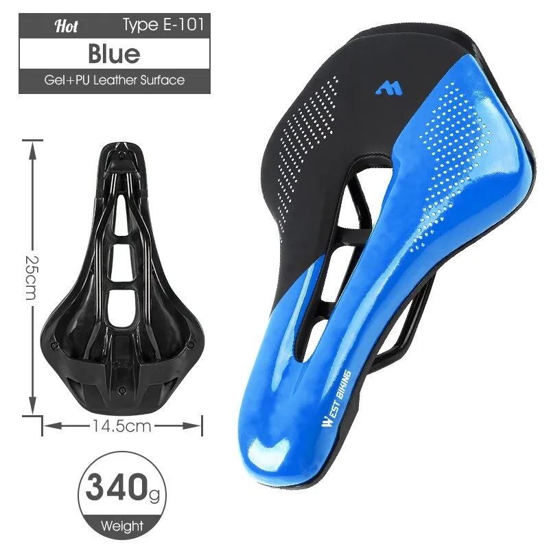 WEST BIKING Bike Saddle Sponge Cushion PU Leather Surface Silica Filled Gel Comfortable Cycling Seat Shockproof Bicycle Saddle