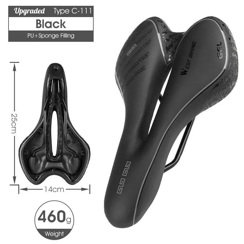 WEST BIKING Bike Saddle Sponge Cushion PU Leather Surface Silica Filled Gel Comfortable Cycling Seat Shockproof Bicycle Saddle
