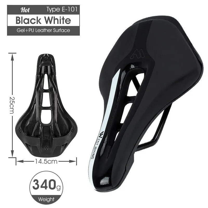 WEST BIKING Bike Saddle Sponge Cushion PU Leather Surface Silica Filled Gel Comfortable Cycling Seat Shockproof Bicycle Saddle
