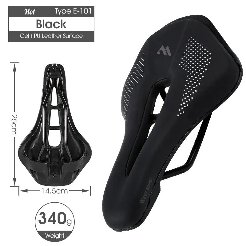 WEST BIKING Bike Saddle Sponge Cushion PU Leather Surface Silica Filled Gel Comfortable Cycling Seat Shockproof Bicycle Saddle