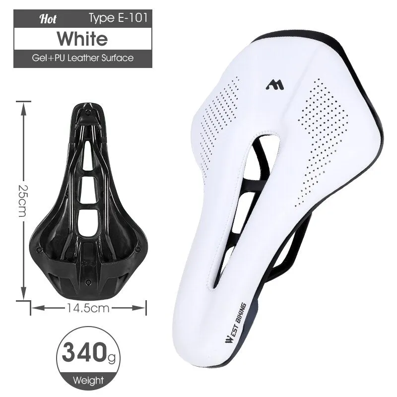 WEST BIKING Bike Saddle Sponge Cushion PU Leather Surface Silica Filled Gel Comfortable Cycling Seat Shockproof Bicycle Saddle