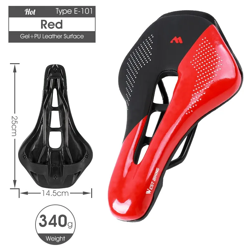 WEST BIKING Bike Saddle Sponge Cushion PU Leather Surface Silica Filled Gel Comfortable Cycling Seat Shockproof Bicycle Saddle