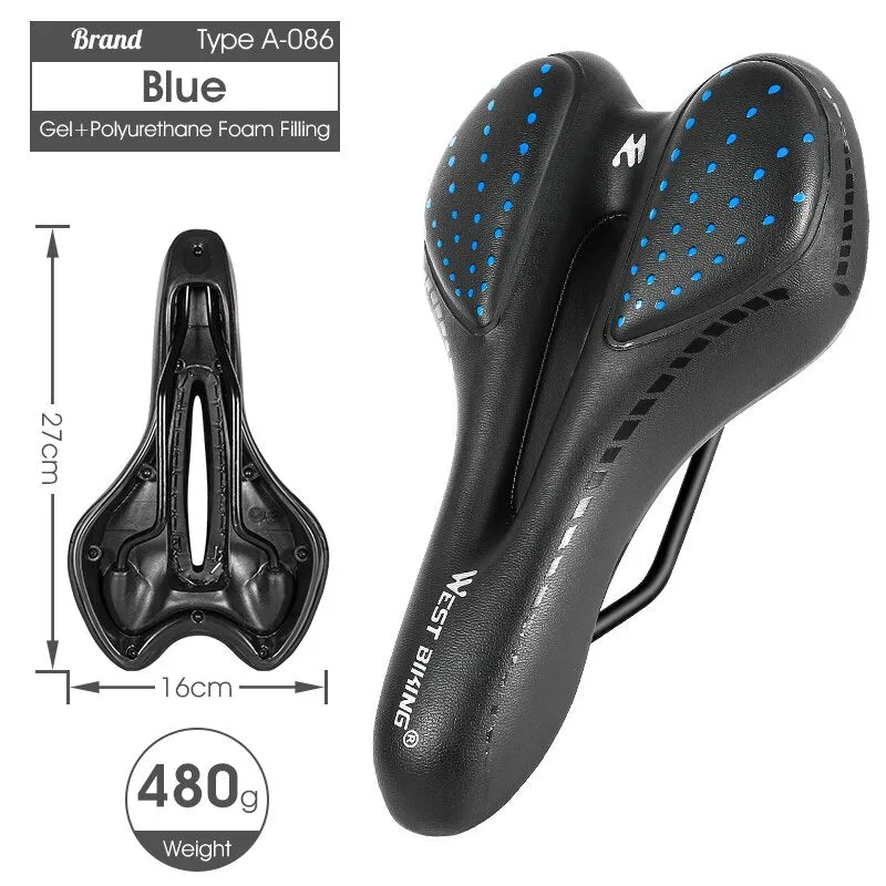 WEST BIKING Bike Saddle Sponge Cushion PU Leather Surface Silica Filled Gel Comfortable Cycling Seat Shockproof Bicycle Saddle