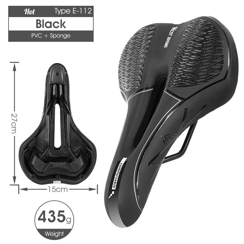 WEST BIKING Bike Saddle Sponge Cushion PU Leather Surface Silica Filled Gel Comfortable Cycling Seat Shockproof Bicycle Saddle
