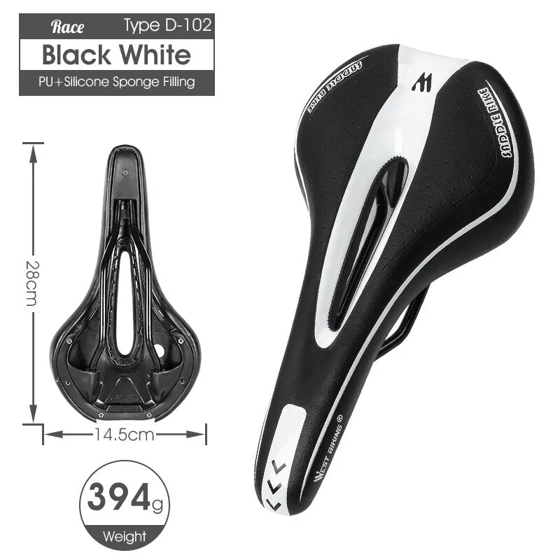 WEST BIKING Bike Saddle Sponge Cushion PU Leather Surface Silica Filled Gel Comfortable Cycling Seat Shockproof Bicycle Saddle