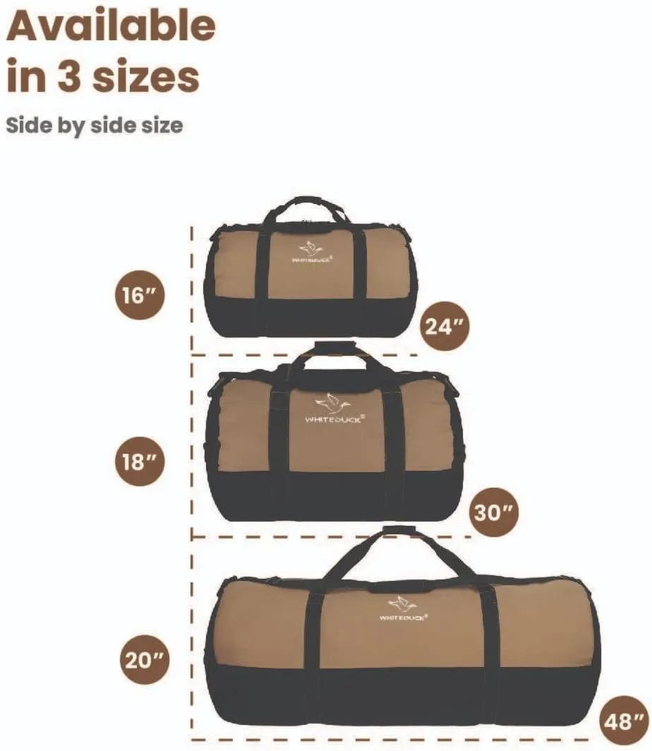 WHITEDUCK Heavy Duty Canvas Duffel Bag for Men and Women - Foldable Military Army Style Duffel Bag, with Full Length Zipper- Outdoors, Travel, Gym & Storage