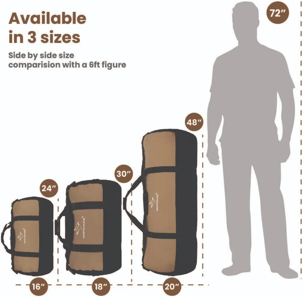 WHITEDUCK Heavy Duty Canvas Duffel Bag for Men and Women - Foldable Military Army Style Duffel Bag, with Full Length Zipper- Outdoors, Travel, Gym & Storage