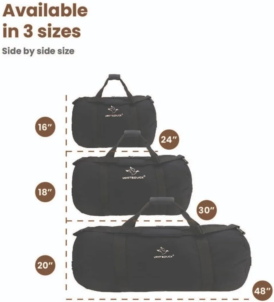 WHITEDUCK Heavy Duty Canvas Duffel Bag for Men and Women - Foldable Military Army Style Duffel Bag, with Full Length Zipper- Outdoors, Travel, Gym & Storage