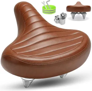 Wide Bike Seat for Men & Women Comfort, Soft Padded Large Bicycle Seat Cushion, Oversized Comfortable Bike Saddle Replacement for Beach Cruiser, Mountain Bike, City Bike, Ebike, Stationary Bike
