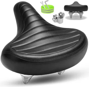 Wide Bike Seat for Men & Women Comfort, Soft Padded Large Bicycle Seat Cushion, Oversized Comfortable Bike Saddle Replacement for Beach Cruiser, Mountain Bike, City Bike, Ebike, Stationary Bike