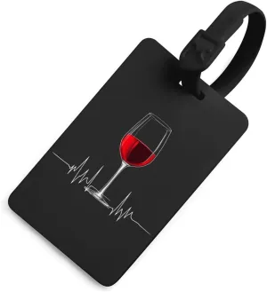 Wine Glass Heartbeat Luggage Tag for Travel Bag Cute Suitcase Identify Labels Baggage Tags Black-Style