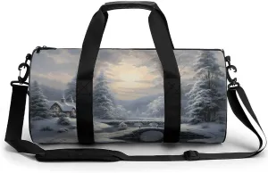 Winter Snow Scene Sport Gym Duffle Travel Bag for Women Men Overnight Weekender Bag with Shoe Compartment,Wet Pocket, 17.7in/9in/9in, style