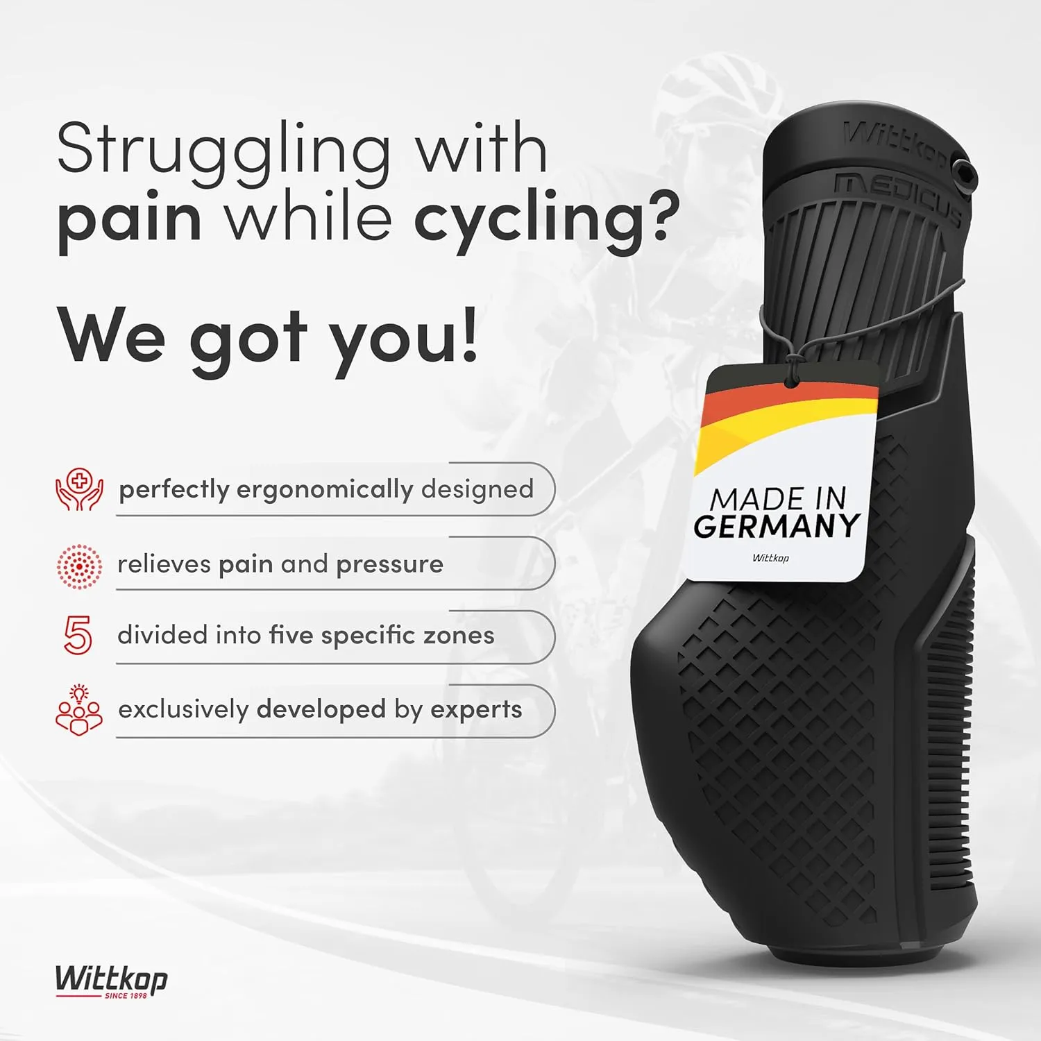 Wittkop Bike Grips With Innovative 3-Zone Design Made in Germany - Ergonomic Non-Slip Comfort and EFC Zones for Optimized Grip & Comfort - Handlebar