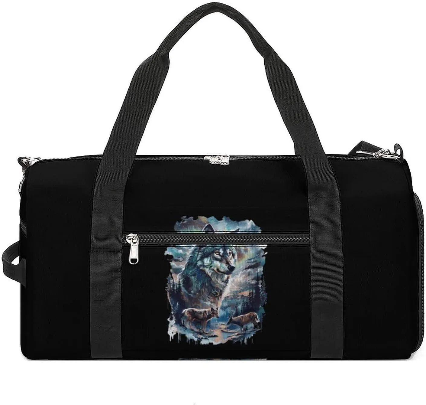 Wolf And Deer Travel Gym Bag Sport Workout Duffel Bags with Compartments And Side Pocket
