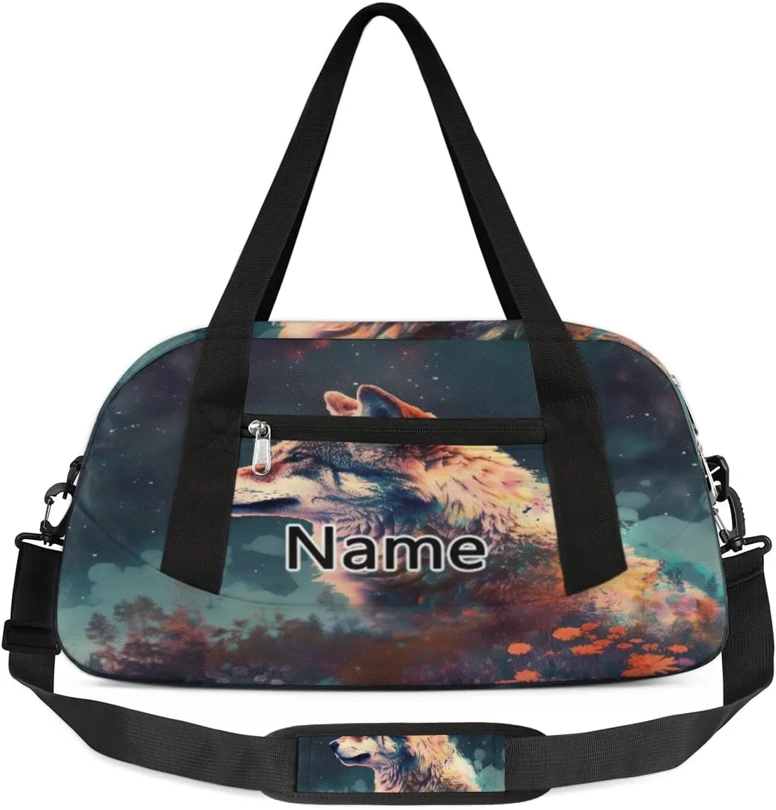 Wolf Flower Meteor Wolf Kids Duffle Bag Kids Gym Sports Bag Foldable Lightweight Water Resistant Weekender Travel Workout Bag Carry On Bag for Teen Boys Girls Sports Practice Gifts
