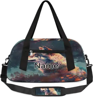 Wolf Flower Meteor Wolf Kids Duffle Bag Kids Gym Sports Bag Foldable Lightweight Water Resistant Weekender Travel Workout Bag Carry On Bag for Teen Boys Girls Sports Practice Gifts