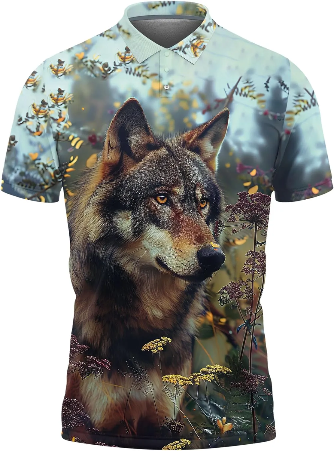 Wolf Lovers Men's Polo Shirts - Mythical Wolf Casual Short Sleeve Slim Fit Golf Shirts for Men Series 23
