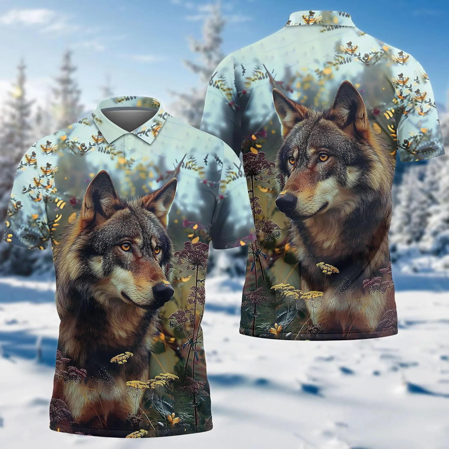 Wolf Lovers Men's Polo Shirts - Mythical Wolf Casual Short Sleeve Slim Fit Golf Shirts for Men Series 23