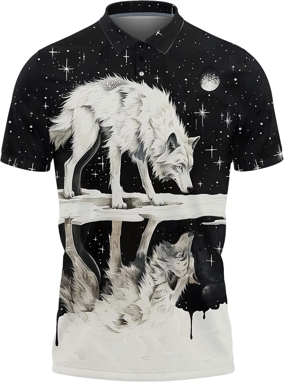 Wolf Lovers Men's Polo Shirts - Mythical Wolf Casual Short Sleeve Slim Fit Golf Shirts for Men Series 23
