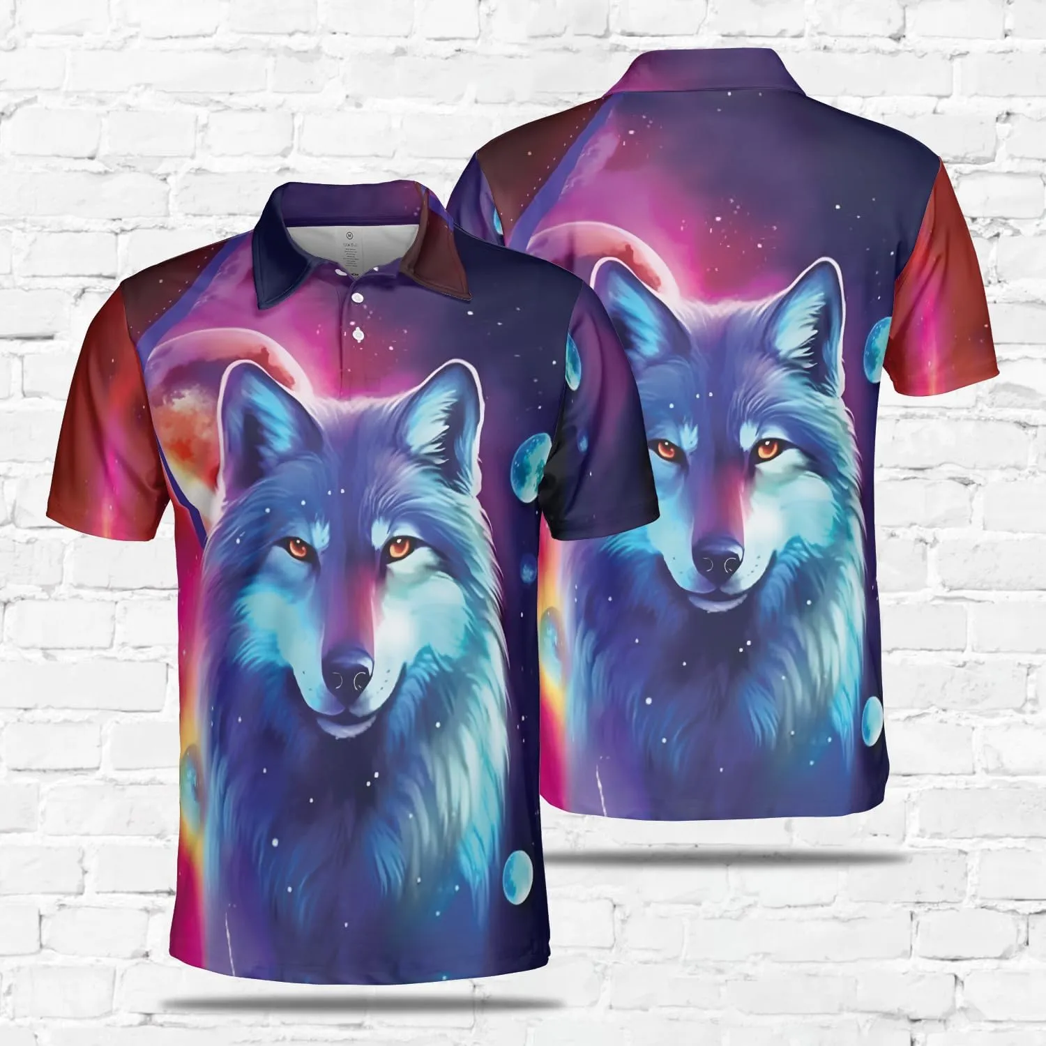 Wolf Lovers Polo Shirts for Men - Mythical Wolf Mens Quick Dry Short Sleeve Polo Shirts Series 21