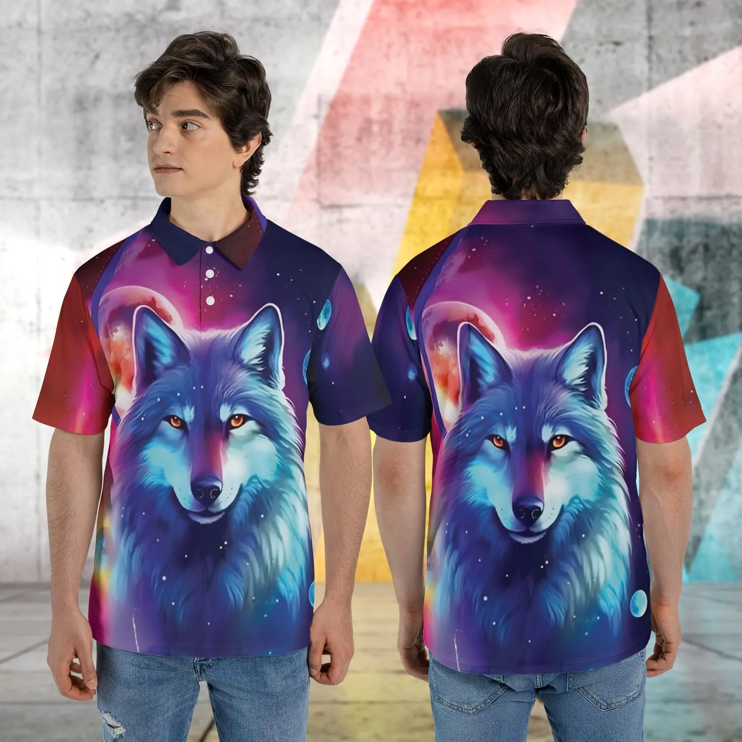 Wolf Lovers Polo Shirts for Men - Mythical Wolf Mens Quick Dry Short Sleeve Polo Shirts Series 21
