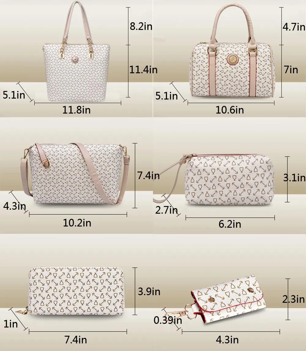 Women Totes Purse Satchel 6pcs Faux Leather Arrow Printing Handbag Shoulder Bag Clutch Wallet