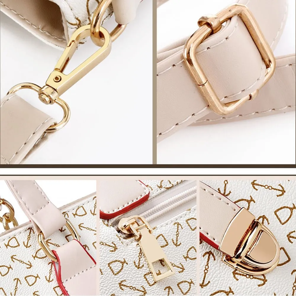 Women Totes Purse Satchel 6pcs Faux Leather Arrow Printing Handbag Shoulder Bag Clutch Wallet
