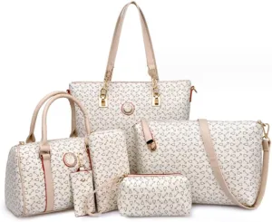 Women Totes Purse Satchel 6pcs Faux Leather Arrow Printing Handbag Shoulder Bag Clutch Wallet