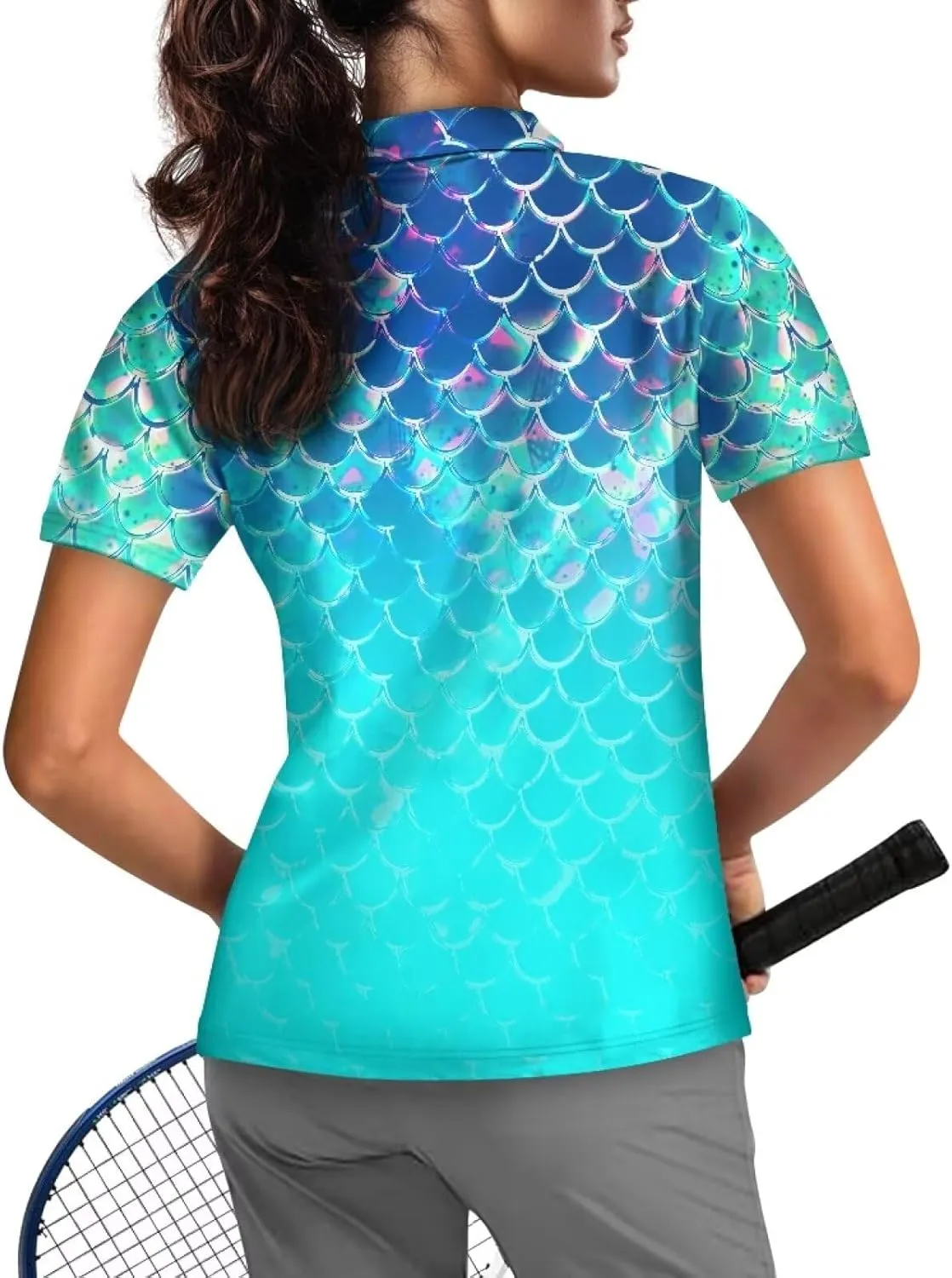 Womens Golf Clothes Short Sleeve Collared Tennis Shirts for Ladies Zip Pullover Running Outdoor Tops Quick Dry