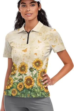 Womens Golf Clothes Short Sleeve Collared Tennis Shirts for Ladies Zip Pullover Running Outdoor Tops Quick Dry