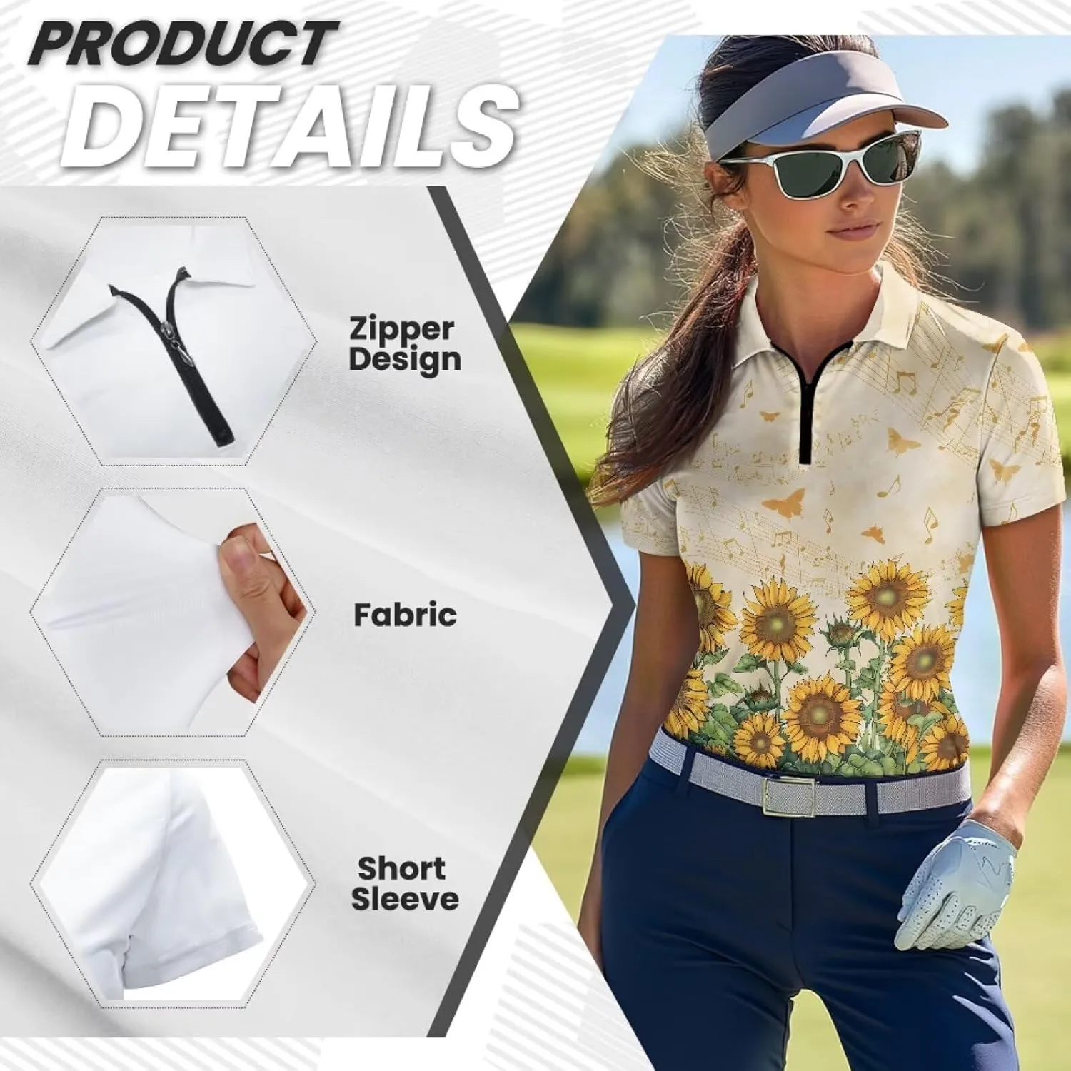 Womens Golf Clothes Short Sleeve Collared Tennis Shirts for Ladies Zip Pullover Running Outdoor Tops Quick Dry