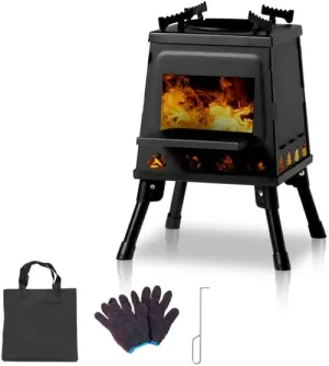 Wood Burning Stove, Camping Wood Stove, Small Portable Cast Iron Wood Stove: Compact Outdoor Cooking Solution with Carrying Bag