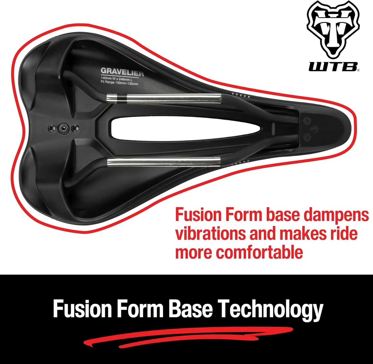 WTB Gravelier Bike Saddle, Flexible Base with Fusion Form Technology, Perineal Relief Cutout for Gravel and Endurance Rides, Available with Stainless Steel, Chromoly, Carbon, or Titanium Rails