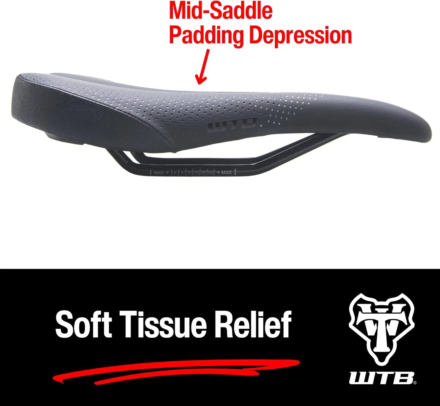 WTB Koda Bike Saddle, Comfortable Mountain Bike Saddle with Comfort Zone Pressure Relief, Gravel, Trail, Enduro, Bikepacking, Flat Nose, Medium or Wide, Titanium, Chromoly, or Steel Rail