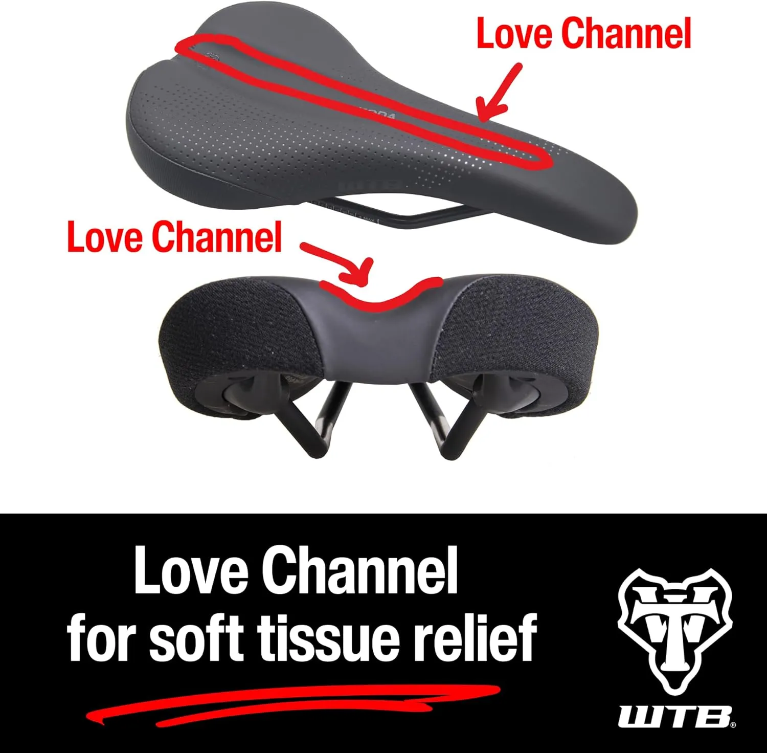 WTB Koda Bike Saddle, Comfortable Mountain Bike Saddle with Comfort Zone Pressure Relief, Gravel, Trail, Enduro, Bikepacking, Flat Nose, Medium or Wide, Titanium, Chromoly, or Steel Rail