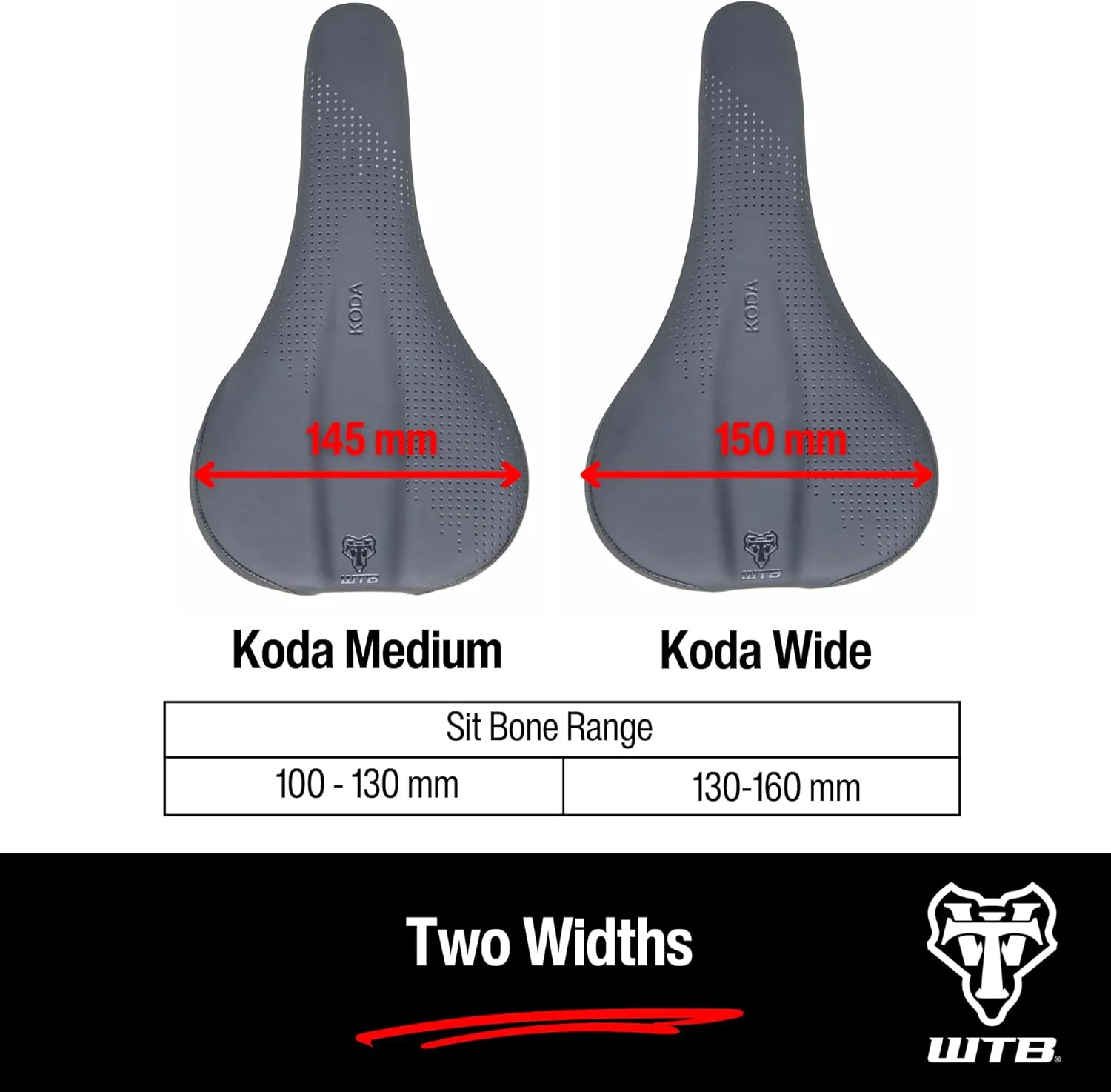 WTB Koda Bike Saddle, Comfortable Mountain Bike Saddle with Comfort Zone Pressure Relief, Gravel, Trail, Enduro, Bikepacking, Flat Nose, Medium or Wide, Titanium, Chromoly, or Steel Rail