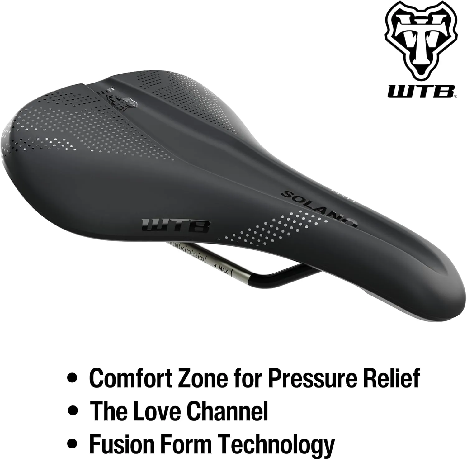 WTB Solano Bike Saddle, Fusion Form Base, Enhanced Padding, Perineal Support, Short Length Design, Gravel, Adventure Road, Mountain, Available in Wide or Medium with Carbon, Chromoly, or Titanium Rail