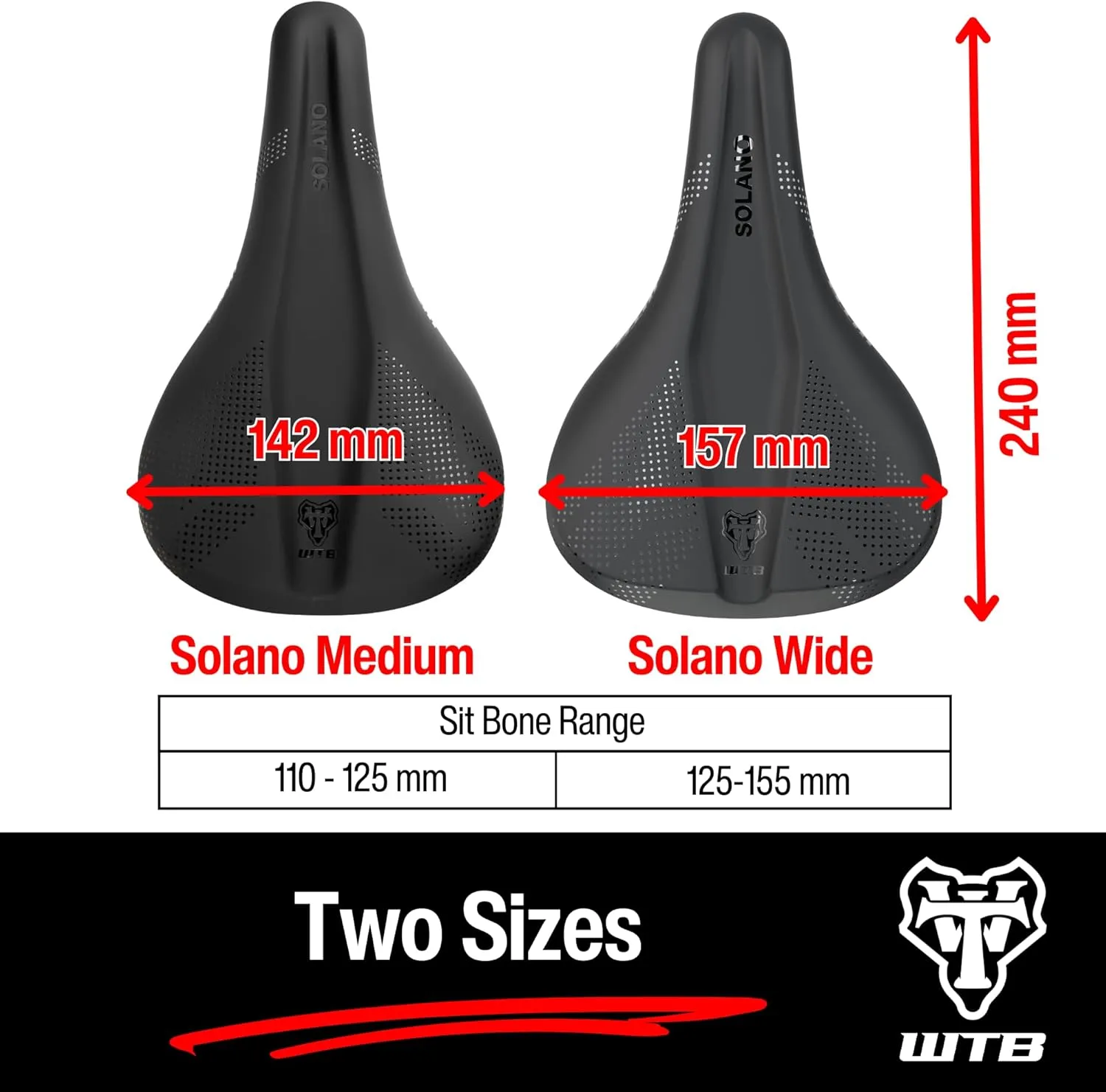 WTB Solano Bike Saddle, Fusion Form Base, Enhanced Padding, Perineal Support, Short Length Design, Gravel, Adventure Road, Mountain, Available in Wide or Medium with Carbon, Chromoly, or Titanium Rail