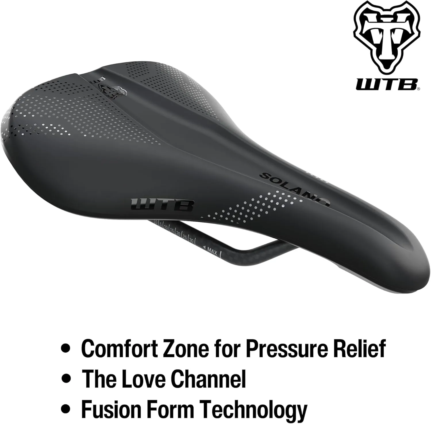 WTB Solano Bike Saddle, Fusion Form Base, Enhanced Padding, Perineal Support, Short Length Design, Gravel, Adventure Road, Mountain, Available in Wide or Medium with Carbon, Chromoly, or Titanium Rail
