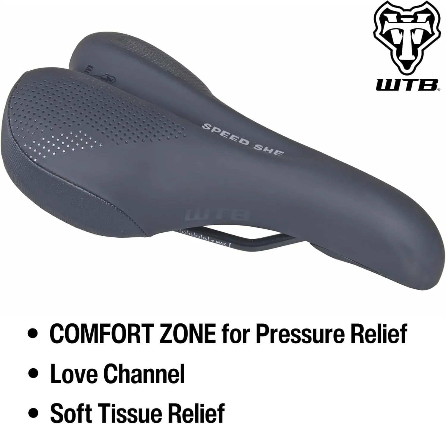 WTB Speed She Comfort Bike Saddle, Wide, Shock Absorbing Saddle with Dual Compound Soft Shell Base, Thick Padding, Flex-Tuned Shell, Microfiber Cover, & ABR Corners, Steel or Cromoly Rails