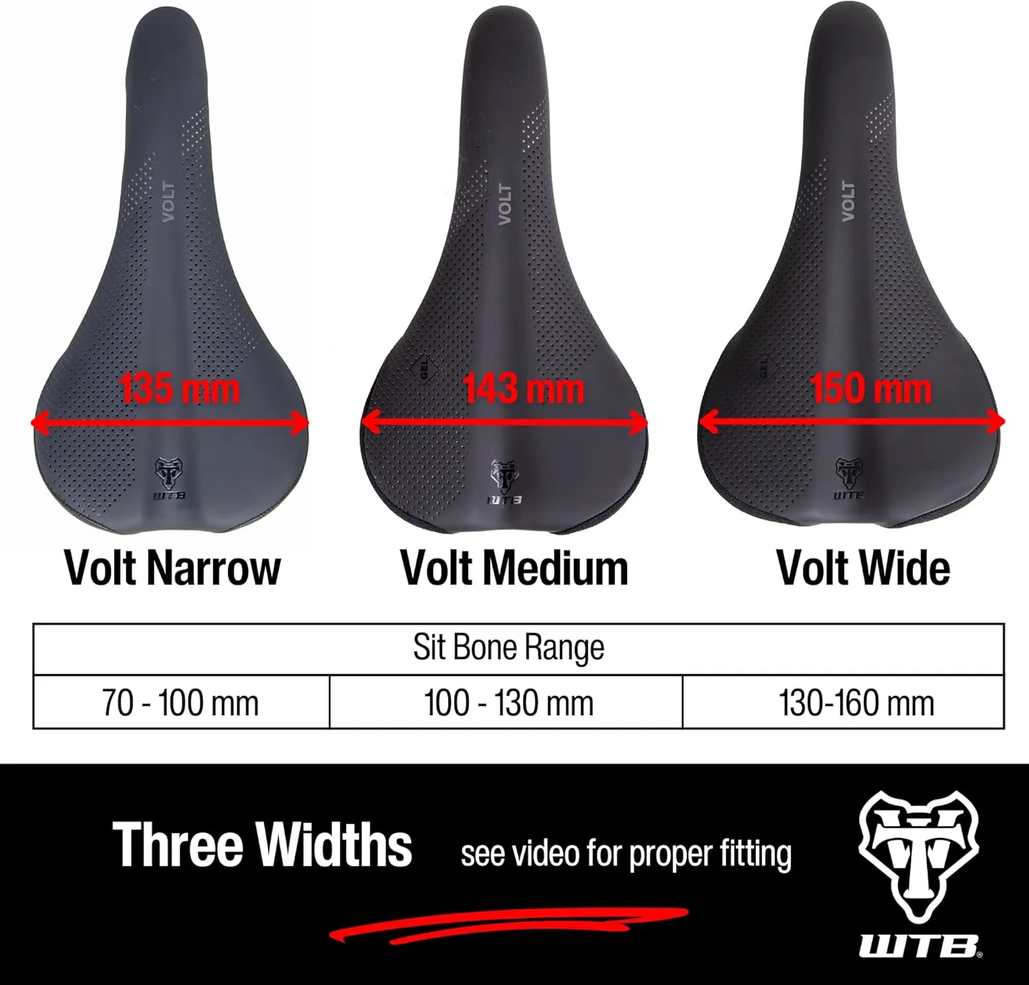 WTB Volt Bike Saddle - Comfortable Medium Thickness Padding, Contoured Shape with a Flex-Tuned Shell - Lightweight MTB Saddle for Optimal Support & Performance