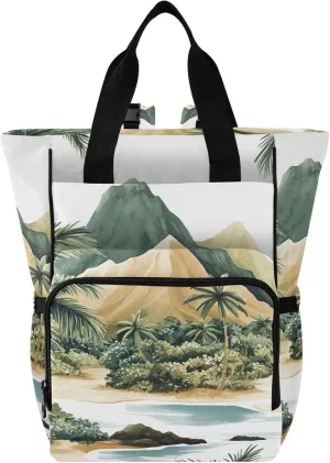 xigua Hawaiian Coastline Baby Diaper Bag Backpack with 10 Pockets, Large Capacity Baby Changing Bags, Multi Function Girl Boy Travel Diaper Bag for Dad Mom, 16 inch