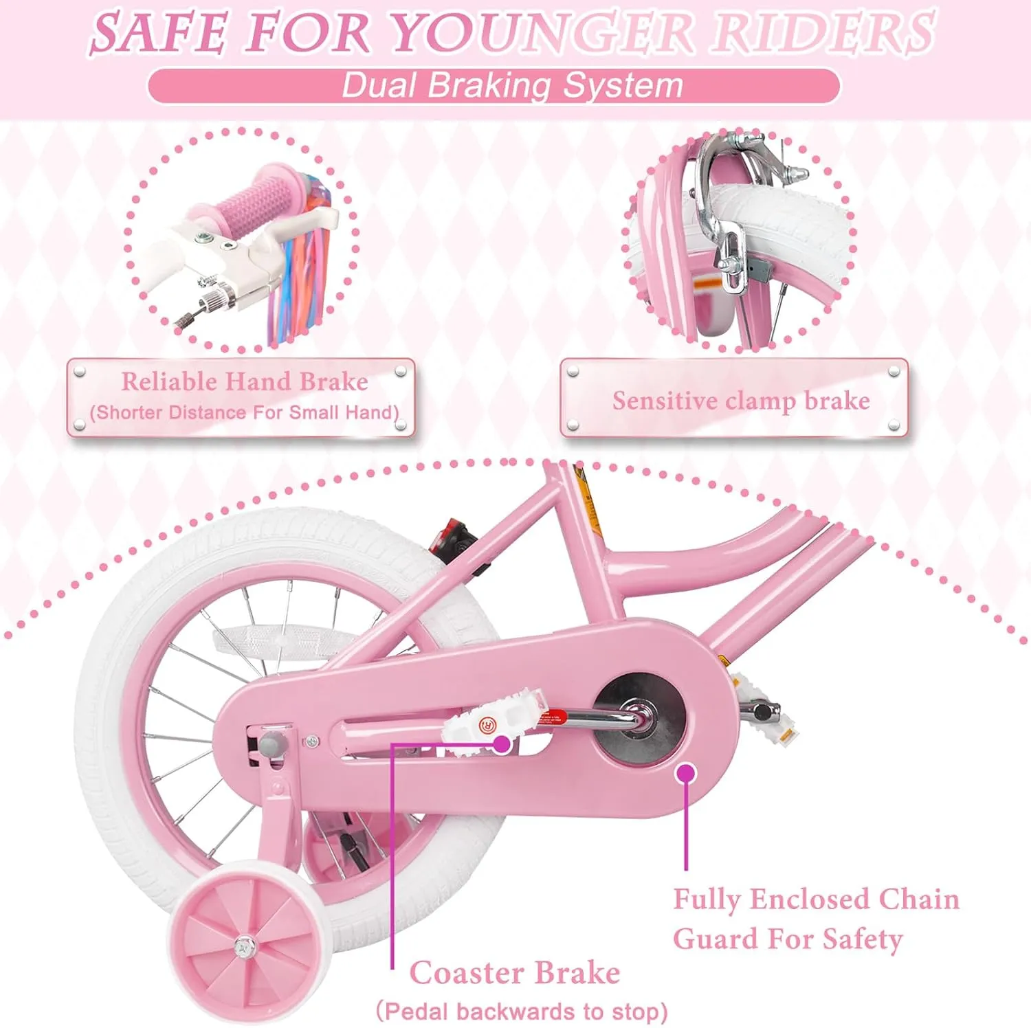 XJD Girls Bike for 2-12 Years Old Toddlers and Kids, 12 14 16 20 Inch Kids Bike with Basket and Bell Training Wheels, Adjustable Seat Handlebar Height