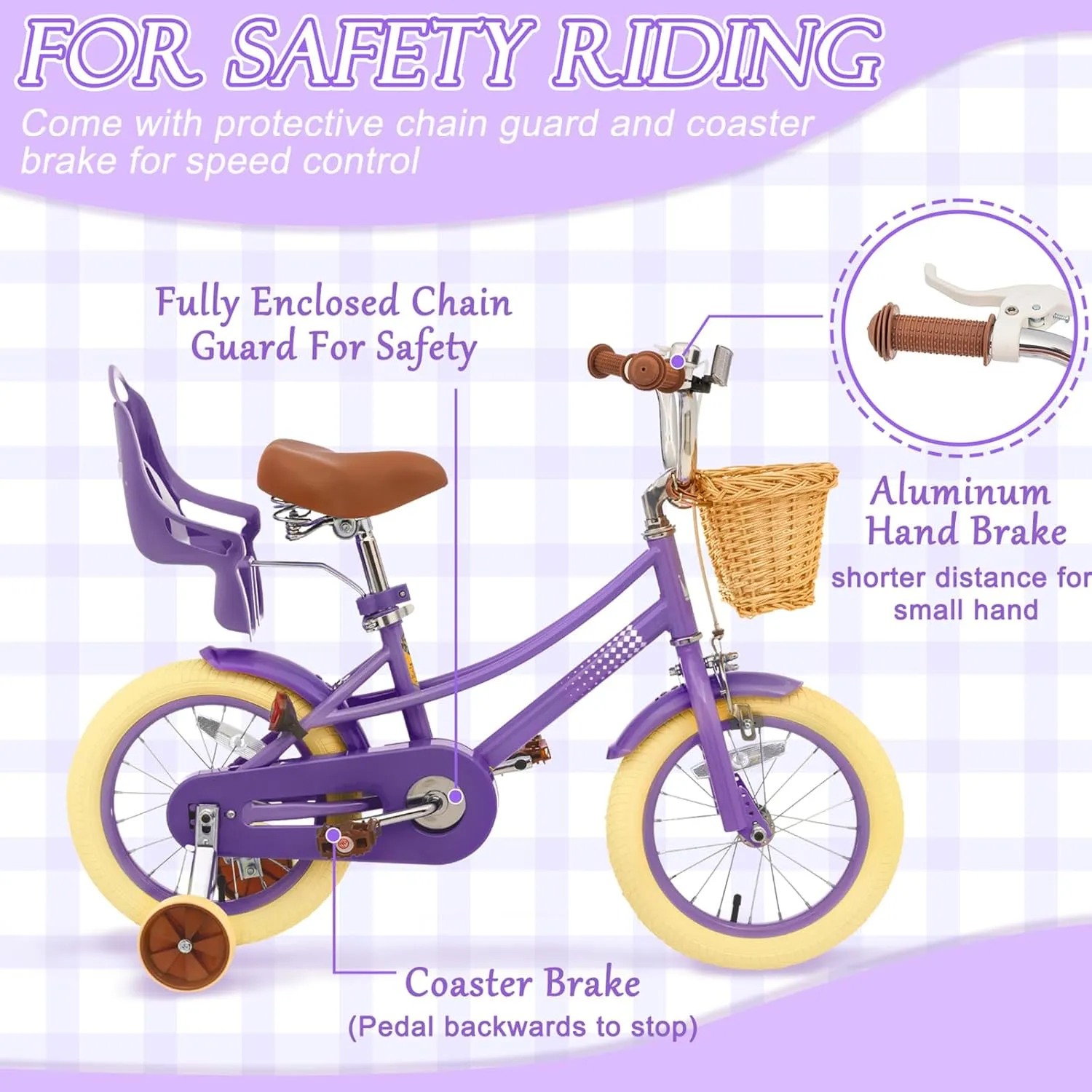 XJD Girls Bike for 2-12 Years Old Toddlers and Kids, 12 14 16 20 Inch Kids Bike with Basket and Bell Training Wheels, Adjustable Seat Handlebar Height