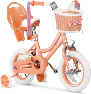 XJD Girls Bike for 2-12 Years Old Toddlers and Kids, 12 14 16 20 Inch Kids Bike with Basket and Bell Training Wheels, Adjustable Seat Handlebar Height