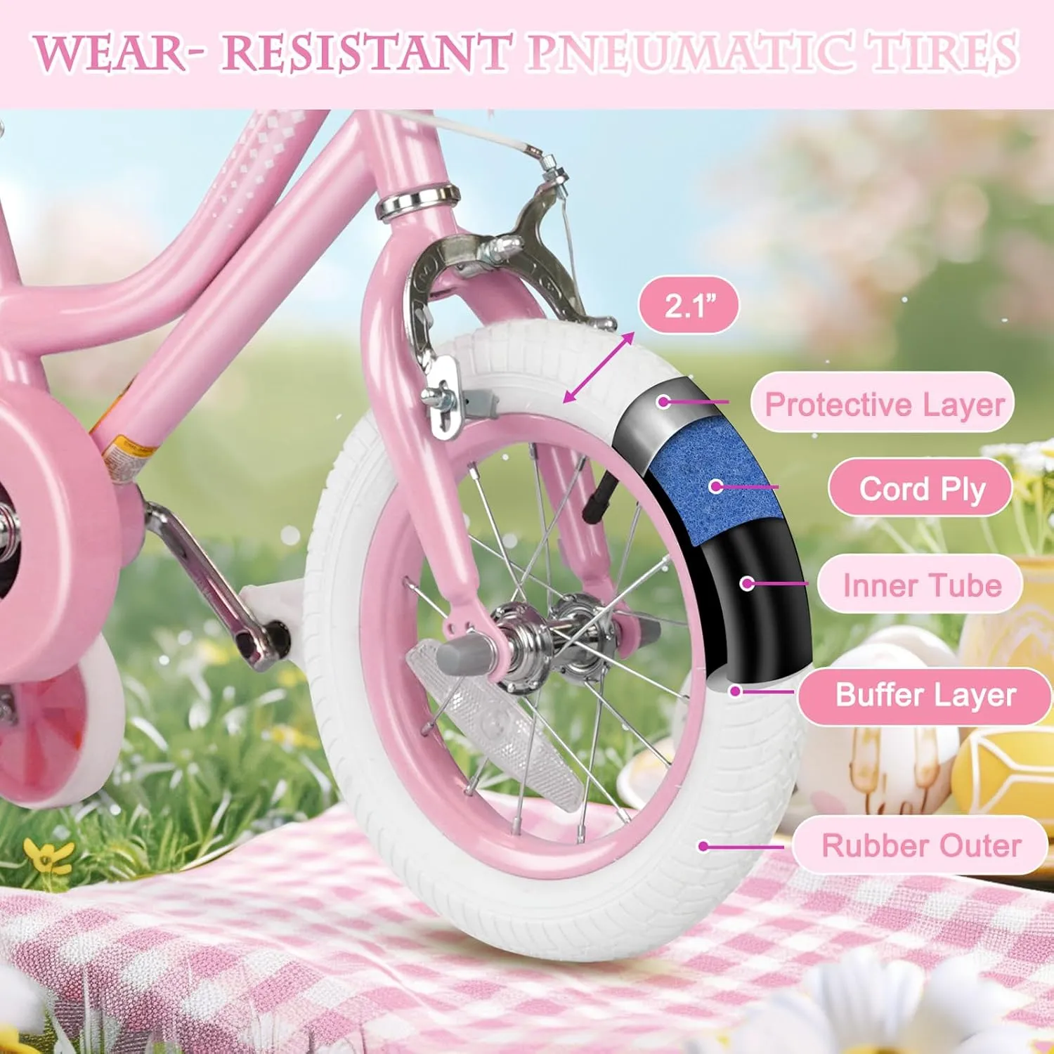 XJD Girls Bike for 2-12 Years Old Toddlers and Kids, 12 14 16 20 Inch Kids Bike with Basket and Bell Training Wheels, Adjustable Seat Handlebar Height