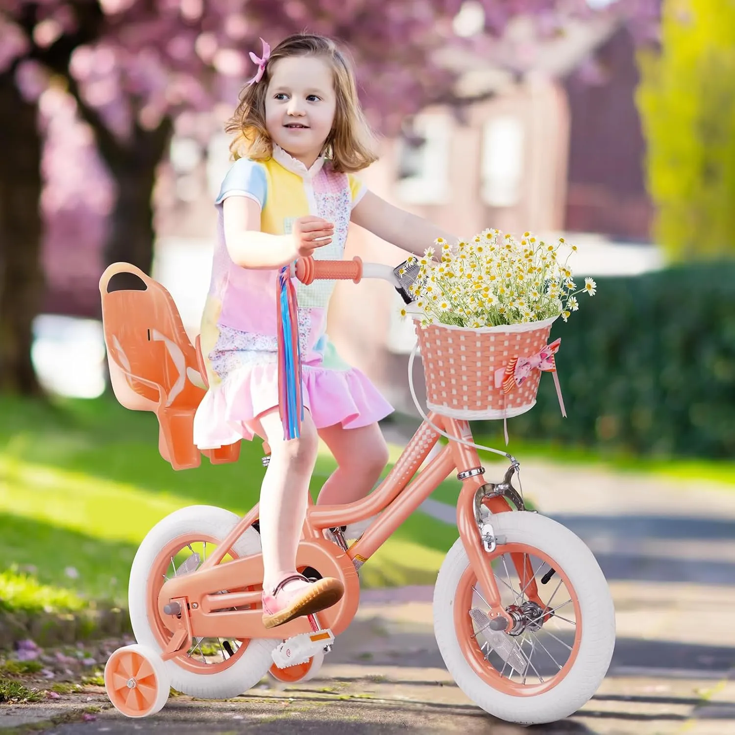 XJD Girls Bike for 2-12 Years Old Toddlers and Kids, 12 14 16 20 Inch Kids Bike with Basket and Bell Training Wheels, Adjustable Seat Handlebar Height